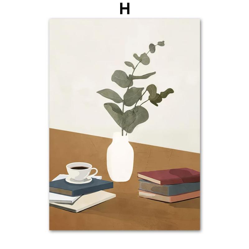 Girl Book Cat Leaf Illustration Wall Art Canvas Painting Abstract Posters & Prints Hotel Bar Wall Pictures For Living Room Decor