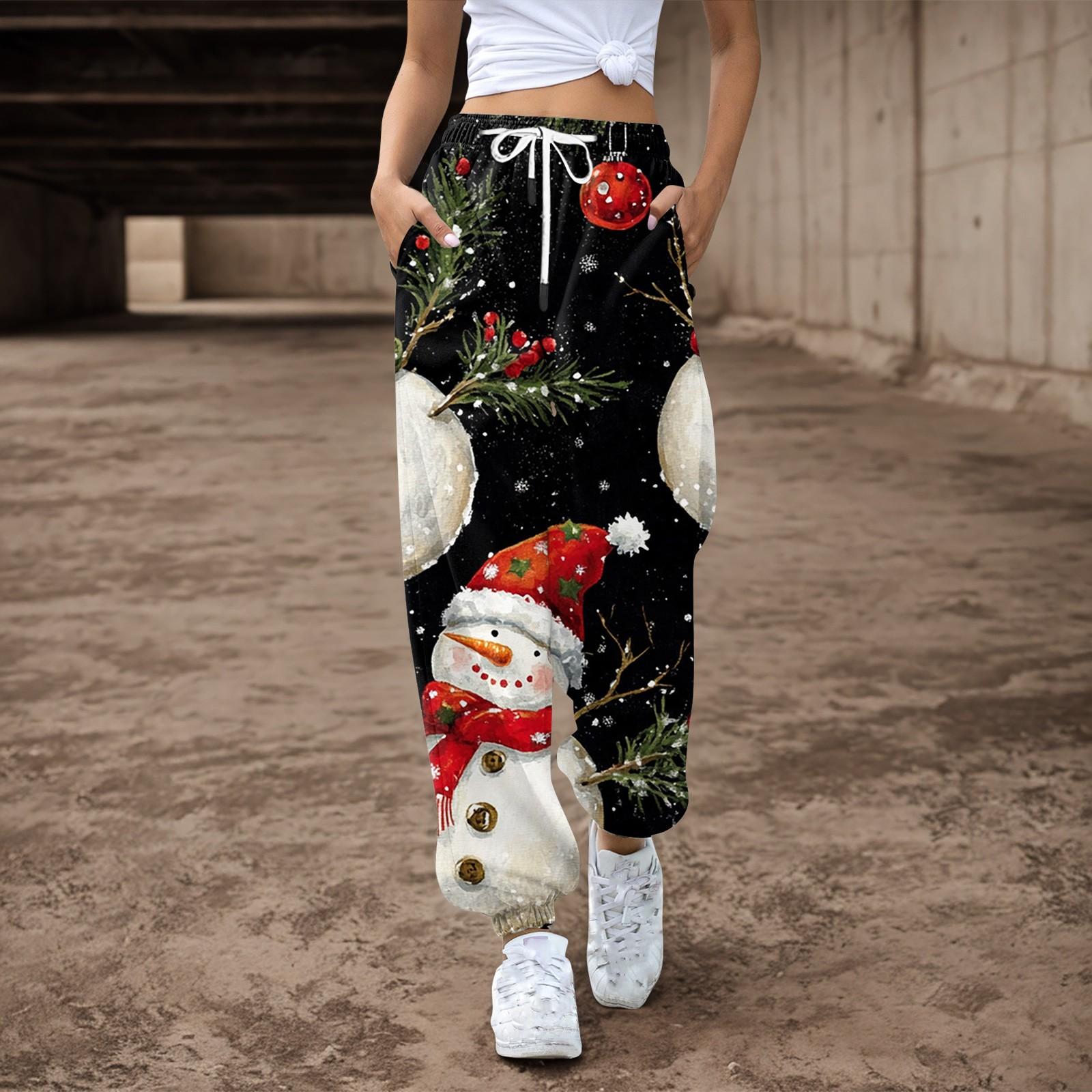 

Жіночі повсякденні брюки з різдвяним принтом і еластичною талією. Спортивні штани L