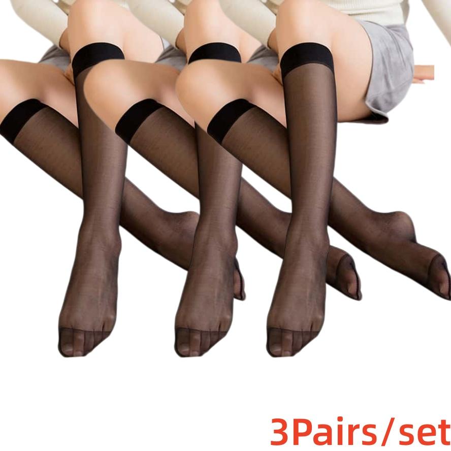 3pairs SET NEW Fashion Women's Ultra Thin Transparent Mid-Calf Glass Silk Socks Sheer Stockings for Women JK Lolita Gothic Girls