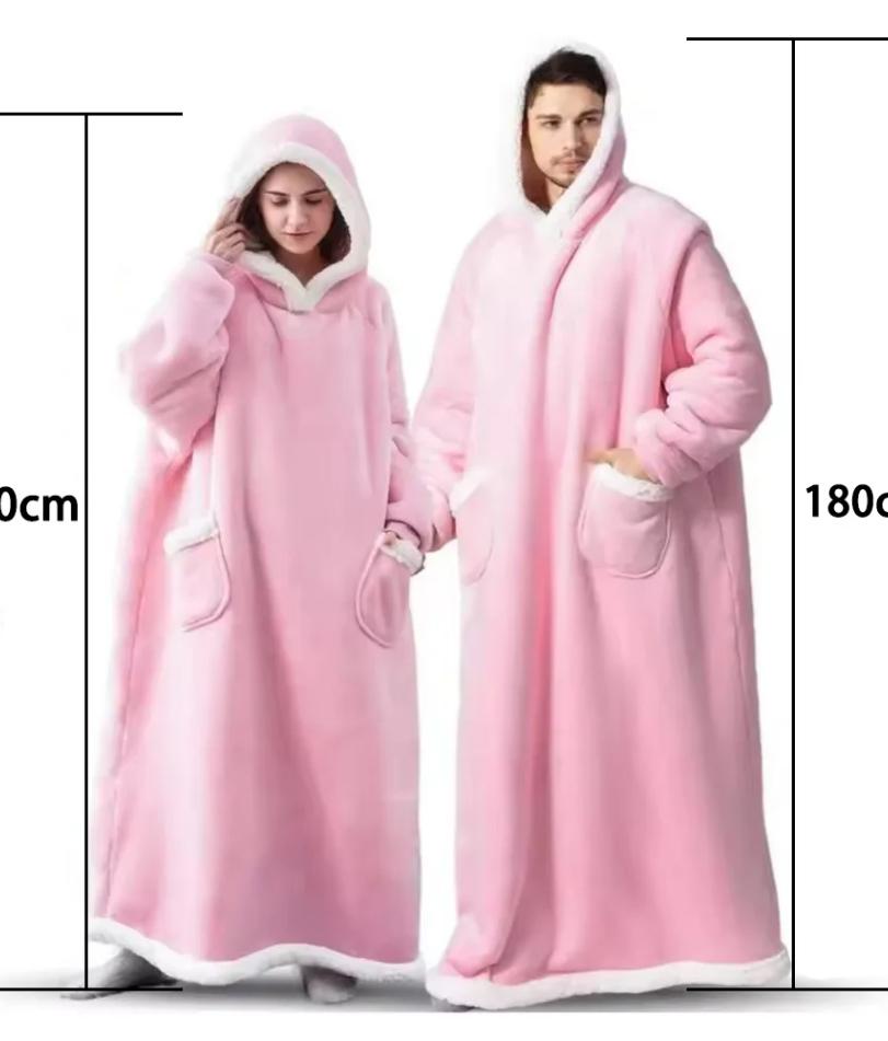 180cm Super Long Flannel Blanket Pyjamas with Sleeves Winter Hoodies Sweatshirt Women Men Pullover Fleece Giant Oversized Outdoo
