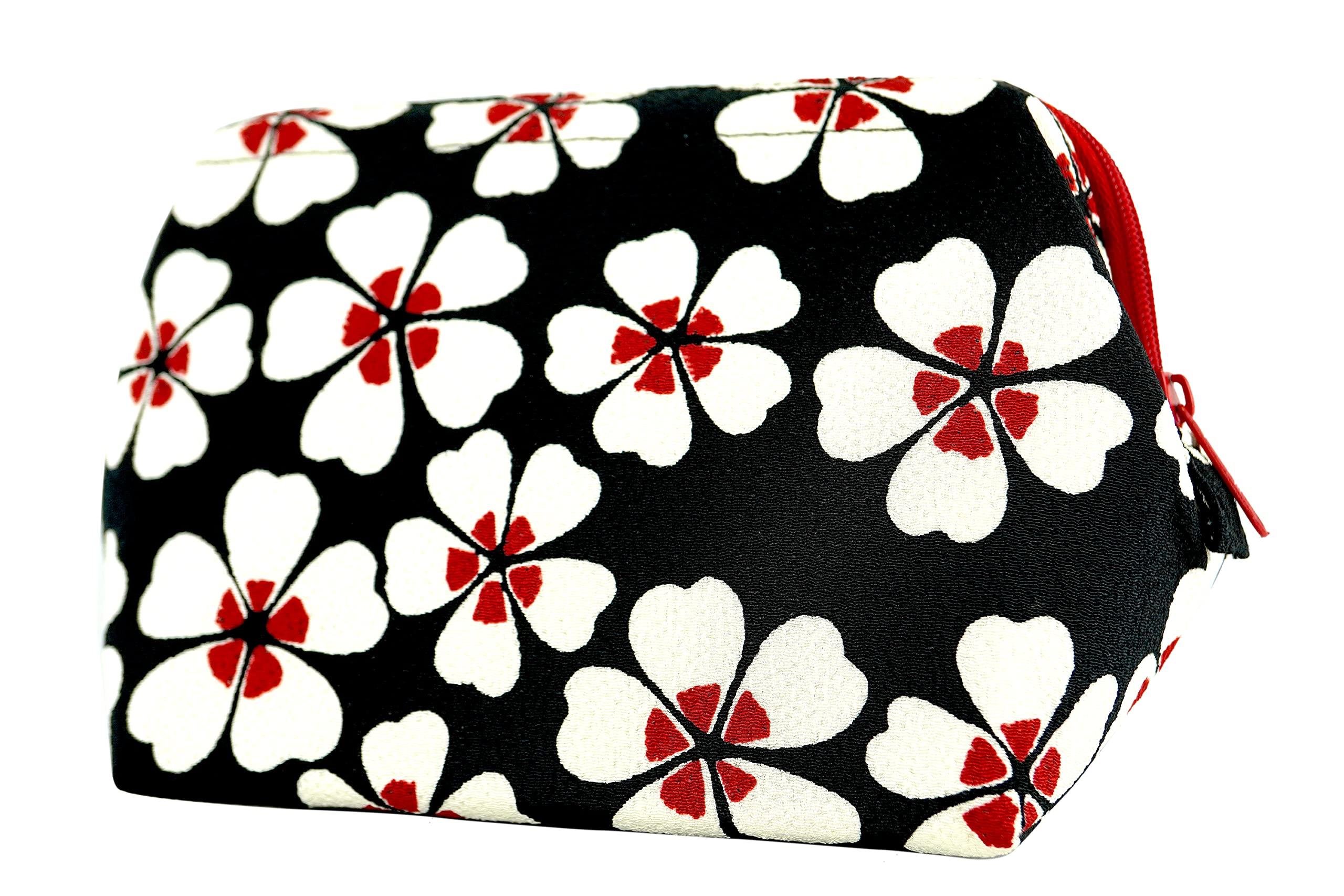 

Uni Seni Сделано в Японии Futago Chirimen Японский узор Проволочная сумочка Вишня (0113-9) [Современный цветущий/черный]