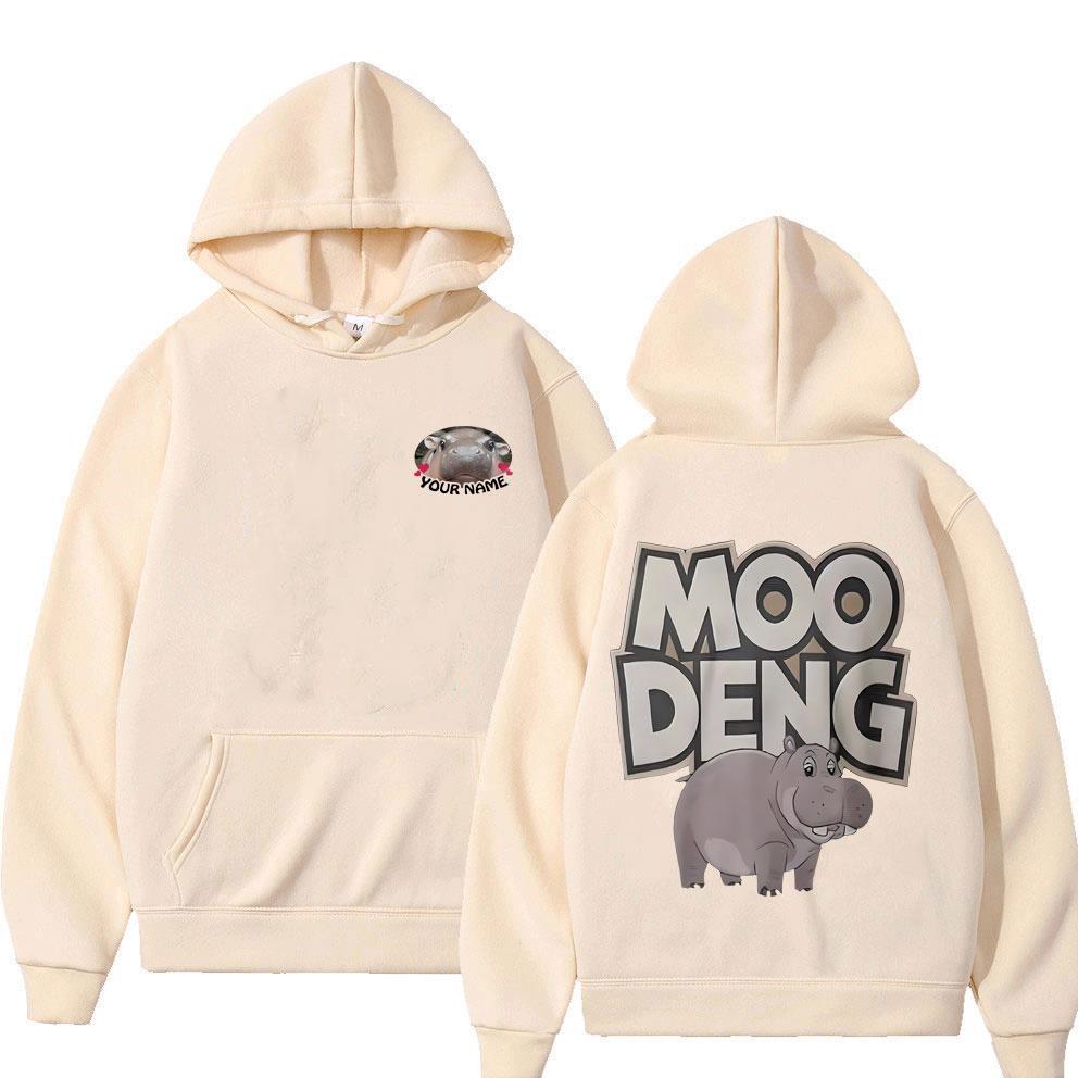 Ihr Name Moo Deng Lustiges Meme Hoodie Baby Nilpferd Herren Damen Mode Lässiges Kapuzensweatshirt Herren Fleece Baumwolle Übergroße Hoodies