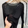 Lace Long Sleeve Base Shirt Women's Summer Transparent Sun Protection Mesh Top Loose Korean Style Round Neck T-shirt