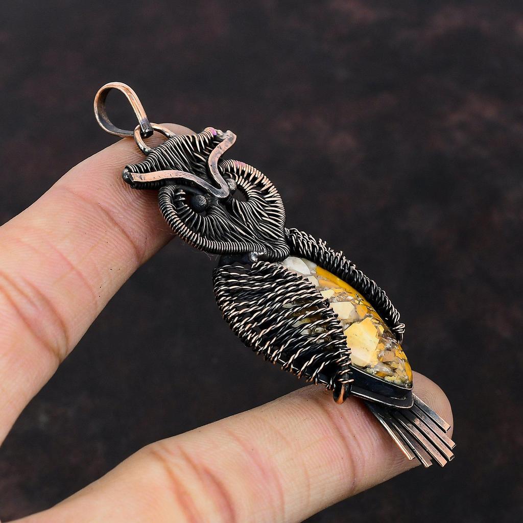 Brecciated Mookaite Pendant Copper Wire Wrapped Pendant Handmade Pendant Copper Jewelry Owl Design Pendant Gift For Friend Gemstone Pendant