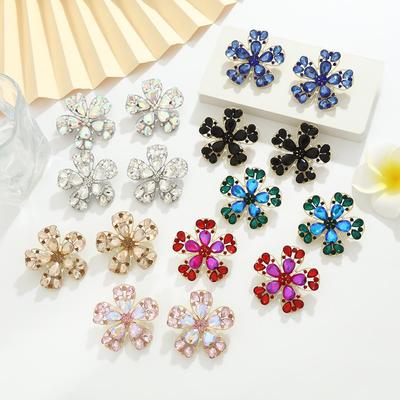 Irisierende Diamant Fünfblattblume Ohrstecker - Exquisiter High-End Abschlussball-Stil