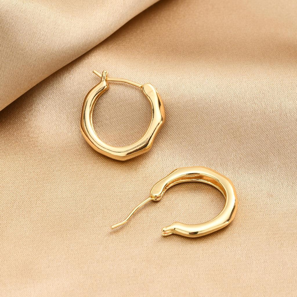 Geometric Hoop Earrings, Gold Plated Irregular Fluid Hinged Clicker, Waterproof Minimalist Jewelry for Women