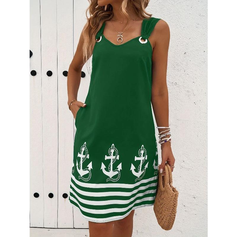 GMXIA Women's Fashion Summer Spring V-Neck Sleeveless Solid Color Print Casual Dresses