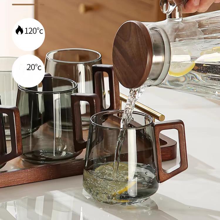Office Household Wooden Handle Guanshan Green Tea Cup, Wholesale, High Borosilicate Glass Cup Scented Tea Green Tea Bubble