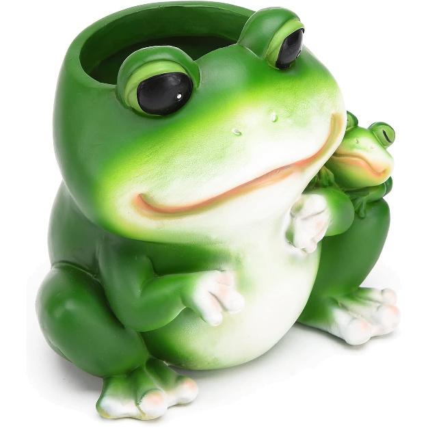 BRABUD Cute Frog Pen Holder Resin White Animal Toothbrush Lipstick Holder for Home Bedroom Study Room Office Desk Decoration 5.1''(H) TQGJBS264