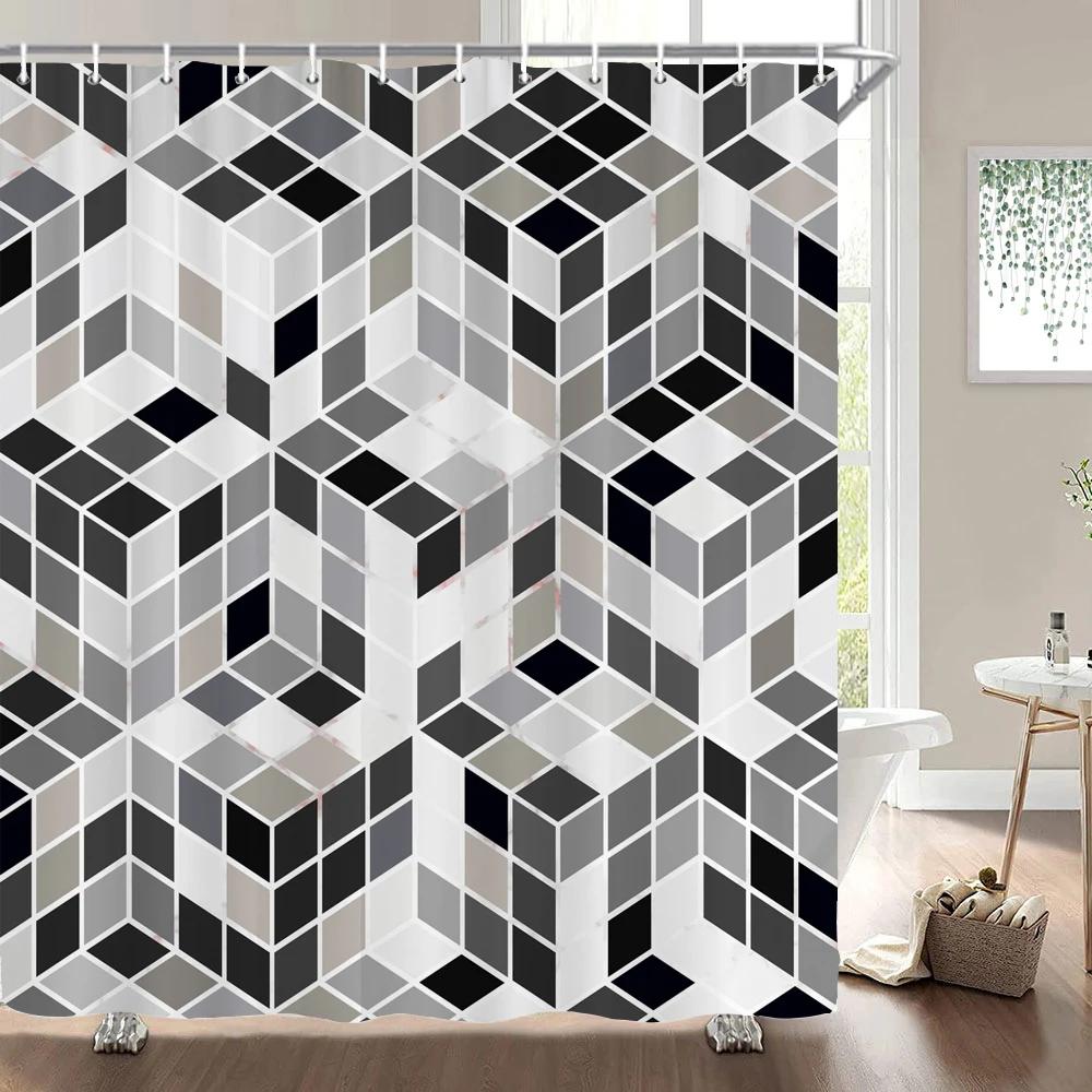 1 pc Geometric Shower Curtain Home Bathroom Decoration Printing Polyester Fabric Modern Simple Bath Curtains With Hooks