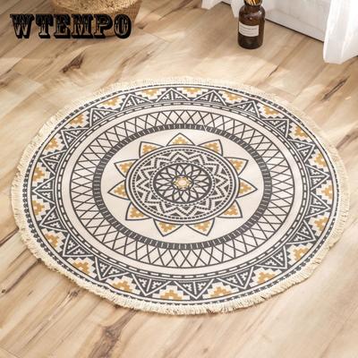 Tapete de linho de algodão tecido à mão Retro Bohemian Round Bedside Tapete de chão geométrico Sala de estar Decoração de casa Boho Mandala Tassel Tapete