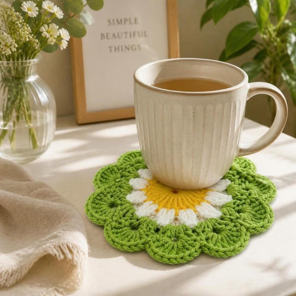 Handmade Crochet Flower Coasters Heat Resistant Mug Mat Creative Trivet Mats Coffee Cup Use
