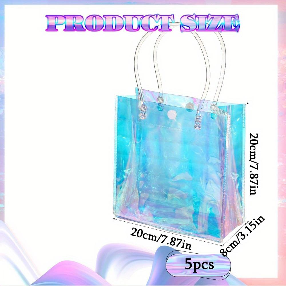 5pcs Small Gift Bag Reusable Iridescent Clear Bags Goodie Holder with Handles for Shopping Christmas Party Favor Shopping Bags Handbags Gift Bags