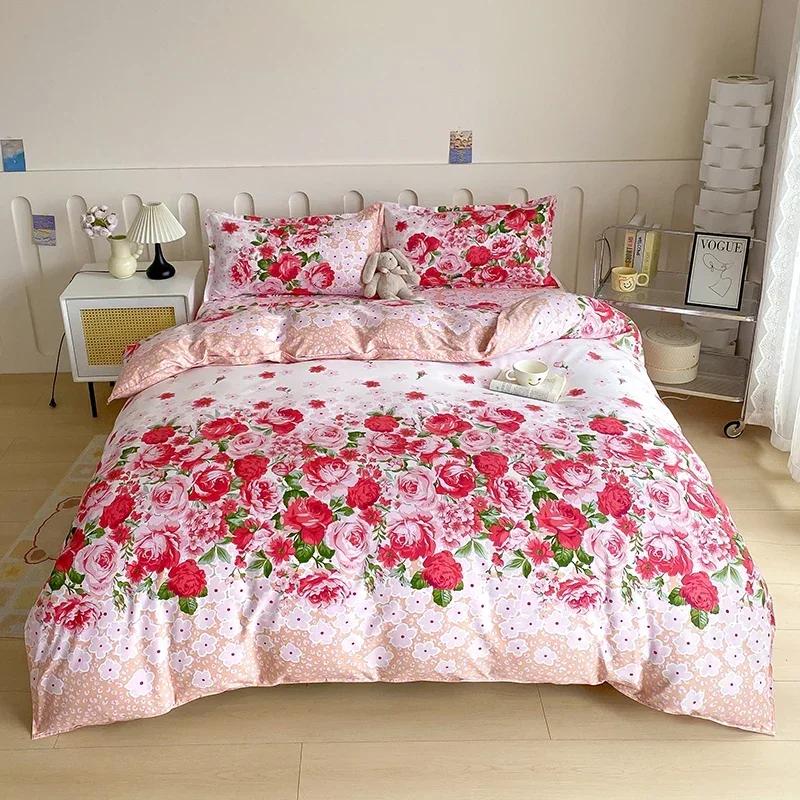 Romantic Peony Floral Duvet Cover Set Reversible Shabby Flower Comforter Cover with 2 Pillowcase Vintage Farmhouse Bedding Set