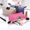 Striped Cosmetic Bag Portable Zippered Small Makeup Bag Foldable Stylish Toiletry Bag for Makeup Brushes Skincare Products