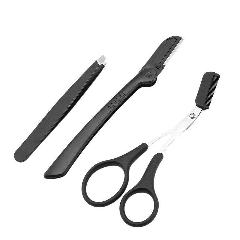 3Pcs Eyebrow Grooming Kit,Precision Tweezers,Eyebrow Razor & Scissors with Comb,Professional Facial Hair Remover Set