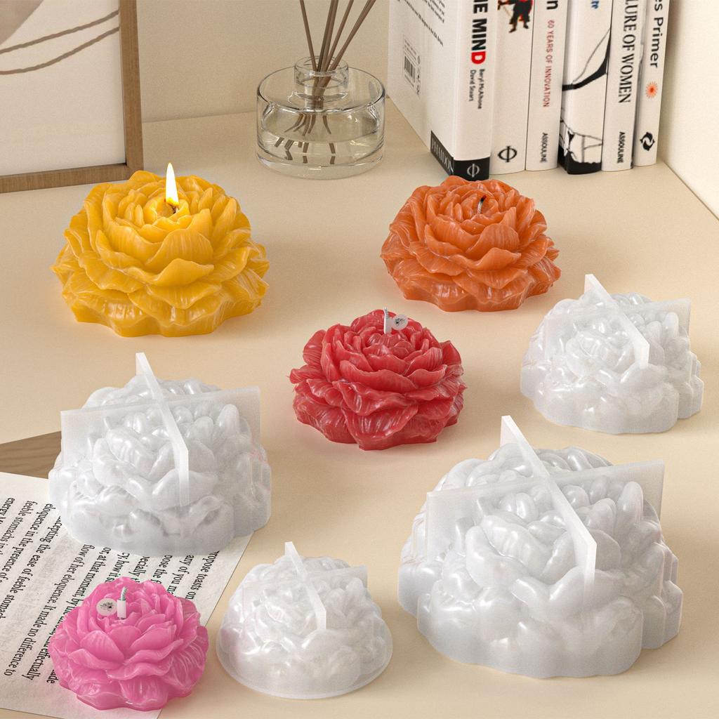 3d Soap Mold High-Temperature Peony Flower Candle Mold Aromatherapy Silicone Mold Reusable Cake Chocolate Mould For Candle Soap