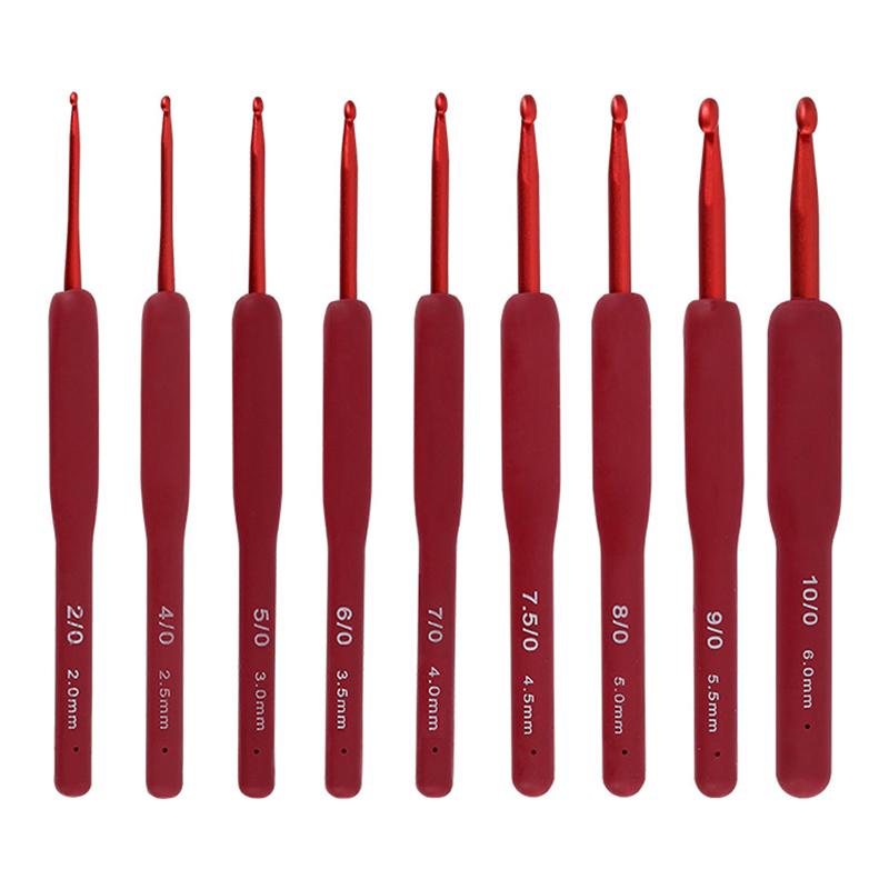 1Pc Red Crochet Hook Silicone Handle Aluminum Hand Knitting Needles Crocheting