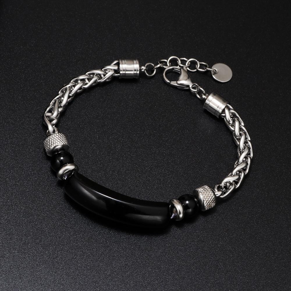 Stainless Steel Cuban Chain Bracelet Men Adjustable Unfading Tiger Eyes Obsidian Stone Bracelets Accessories Gifts