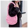 Japanese and Korean Fold Cloud Purse Niche Design Oneshoulder Bubble Bag Pink Plaid Dumpling Bag Nylon Cloth Bag Women