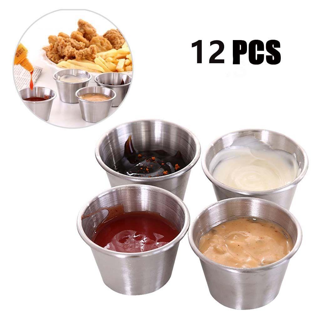 12PCS/SET 304 Stainless Steel Dipping Sauce Cup Small Size Salad Jam Cup Sushi Preparation