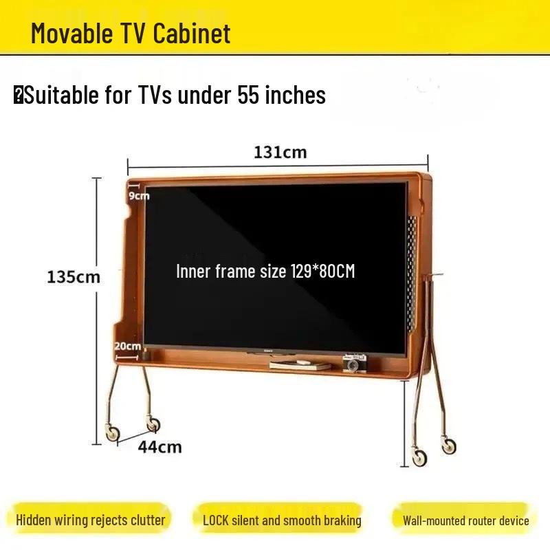Vintage Movable TV Cabinet with Push-Pull Design for Living Room or Bedroom