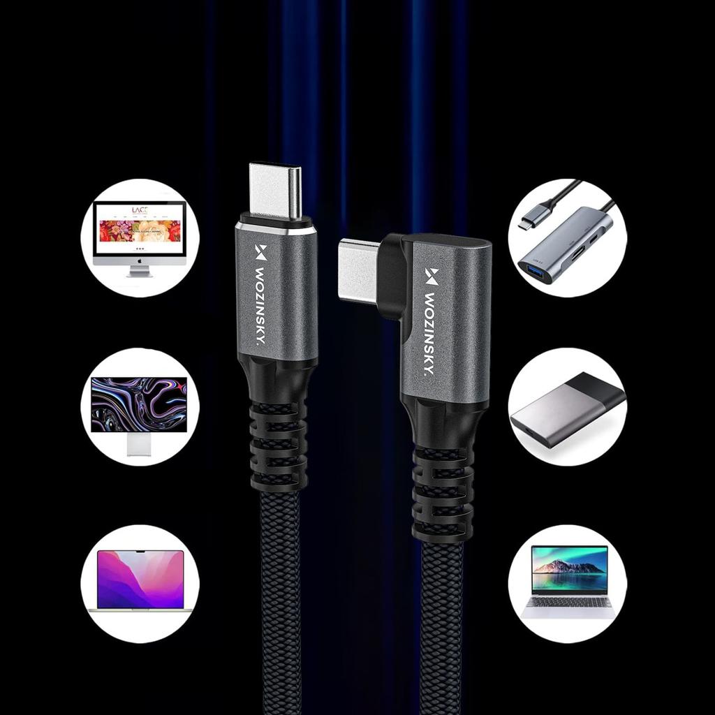 Kabel przewód kątowy USB-C Thunderbolt 4 240W 2m - czarny
