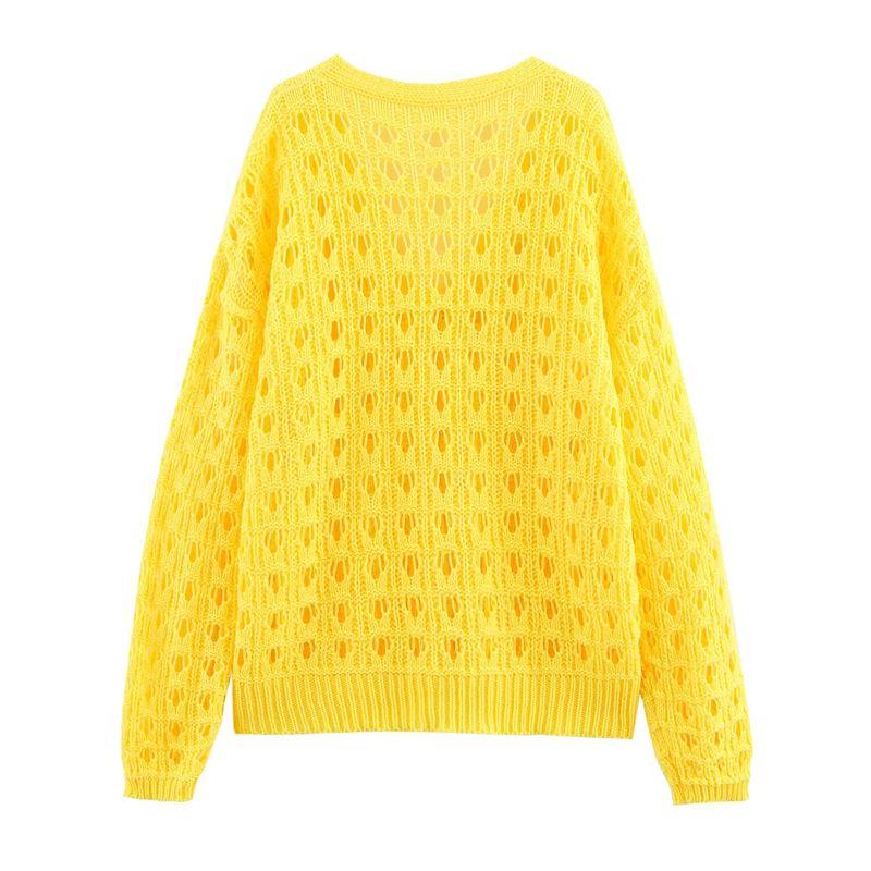 Zbzr Spring New Women clothes Western Style Yellow Hollow out Knit cardigan Niche Sweet Casual Sweater Outerwear