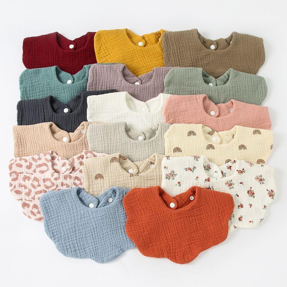 Cotton Gause Baby Bibs Feeding Saliva Towel Solid Color Flower Newborn Bib Infant Burp Cloths Bandana Scarf for Kid Girl Boy