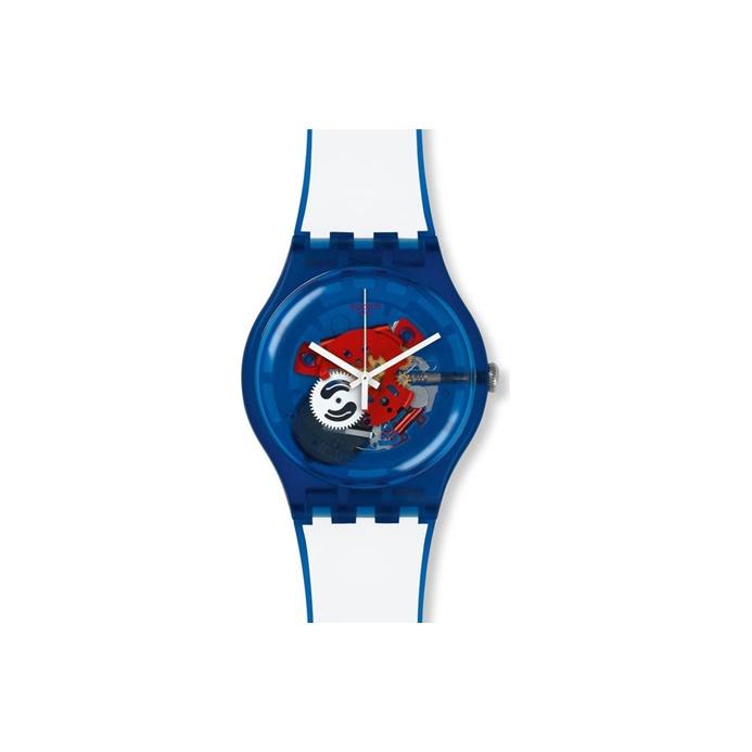 Swatch Quartz Movement Fashion Casual Watch 41Mm Blue Dial Plastic Case Silicone Strap Unisex watches SUON112 Blue