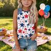 Sleeveless Loose Fit Tank Top for Girls Independence Day Denim Print Round Neck Tee Shirt