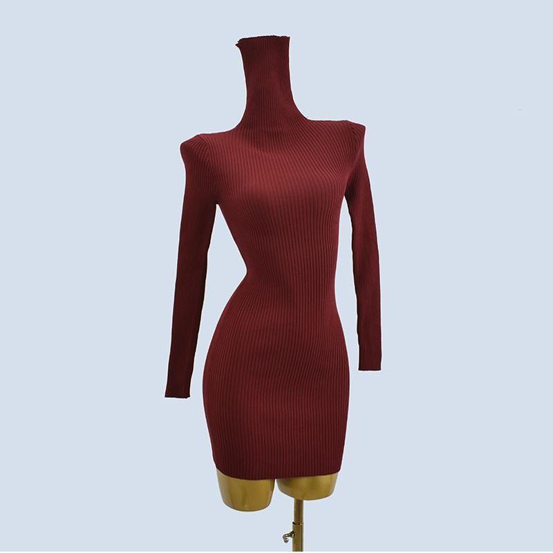 Pile Collar Pure Color Short Silm Hip Knitwear Dress Sweater Inner Soft Stretch Women's Clothing