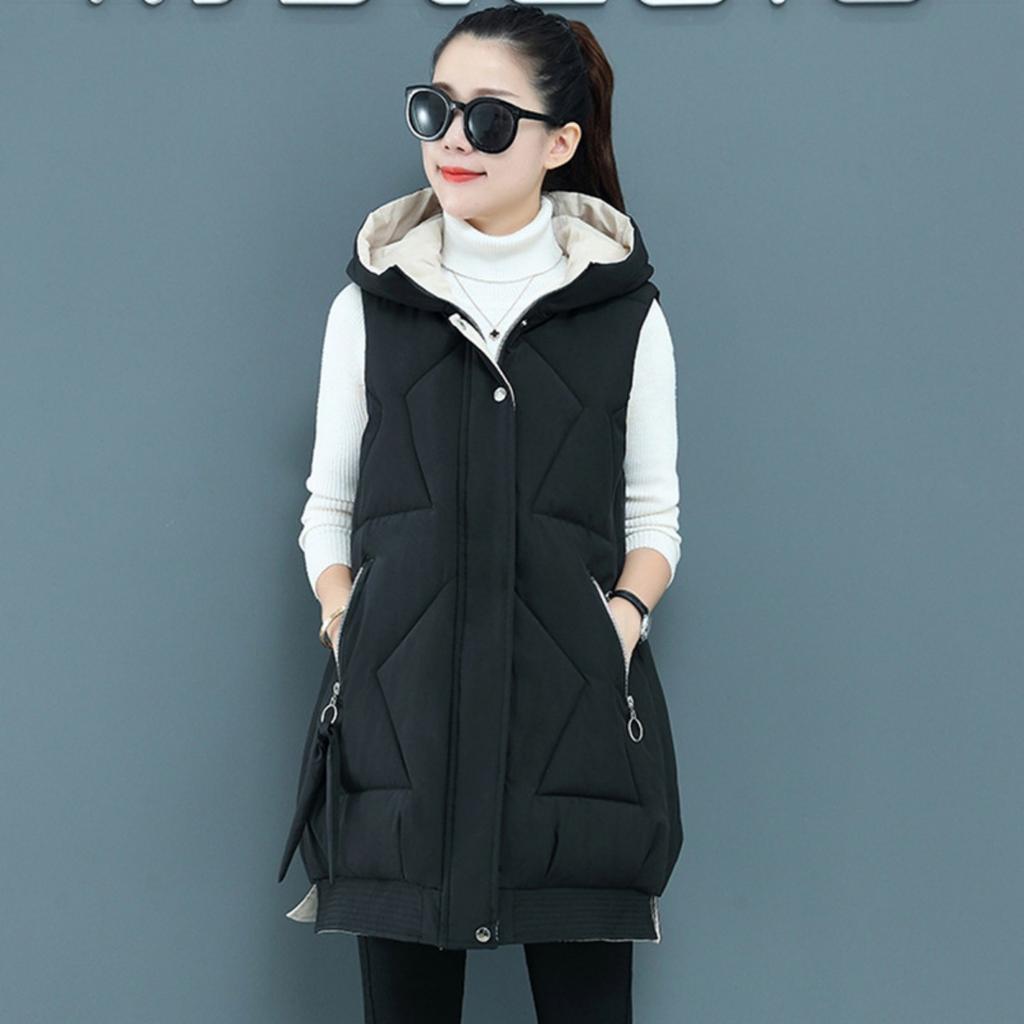 New Women's Mid-Long Padded Vest Jacket, Winter Warm Down Cotton Waistcoat Outerwear For Women