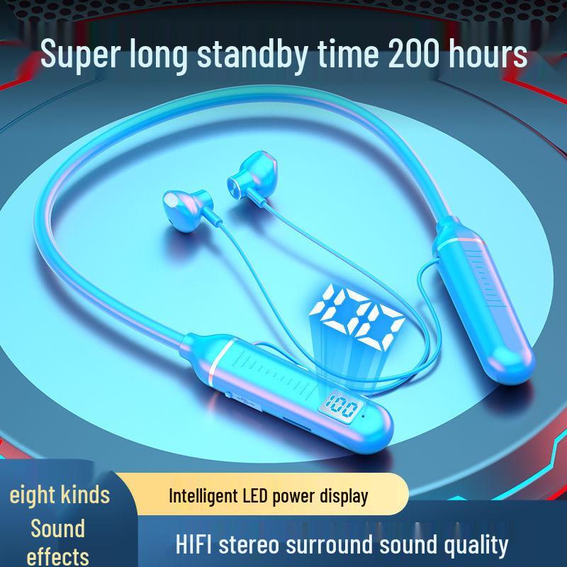 Bluetooth Neckband Earphones with 8 Sound Effects & Digital Display, Large Capacity for Sports & Stereo Sound