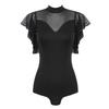 Womens Cha Cha Costume Mesh Ruffles Short Sleeve Leotard Adjustable Back Tie Design Stage Dancewear