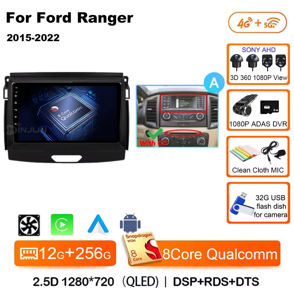 Android 14 Car Radio Stereo Screen For Ford Ranger 2015 2016 2017 2018 2019-2022 Qualcomm Multimedia Carplay Autoradio Head unit