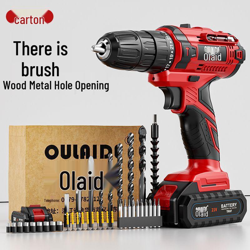 Oulaide Multifunctional Brushless Handheld Electric Drill & Screwdriver with Impact and Lithium Battery