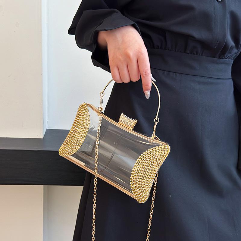 Transparent acrylic bag 2025 new European and American fashion bright diamond foreign style versatile women's chain dinner bag