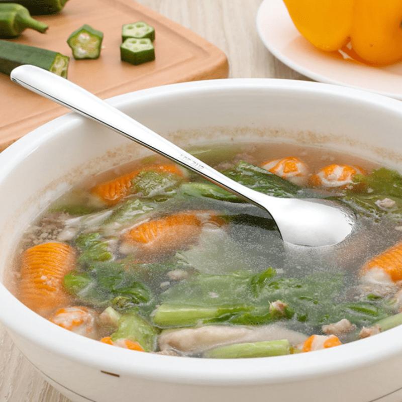 1 Stück Edelstahl Verdickungslöffel Kreativer Langer Griff Langlebig Hotel Hot Pot Löffel Suppenkelle Heimküche Essentielle Werkzeuge