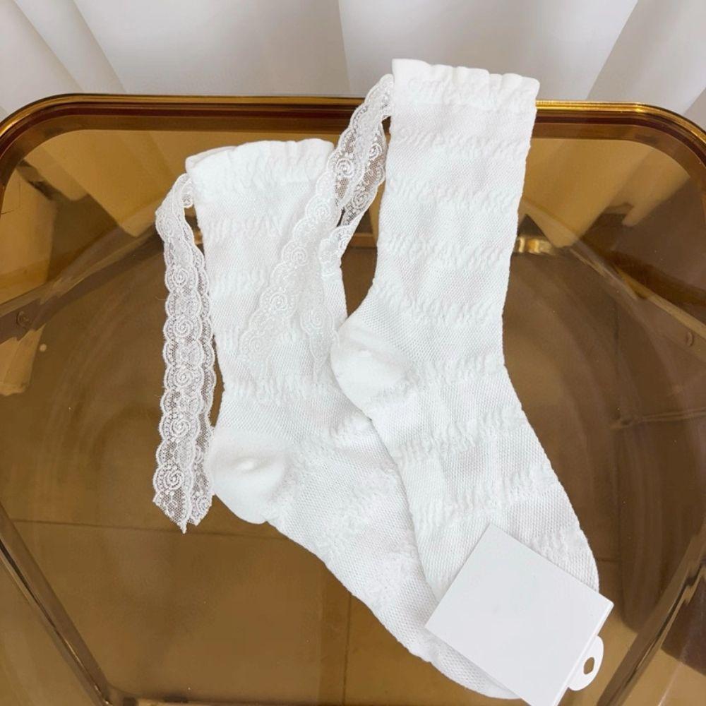 3Pairs Ruffle Mid Tube Socks Ins Style Sweet Socks Women Soft Lace Bow Socks  Lady