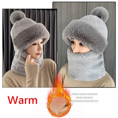 Hat Soft Winter Outdoor Knit Hat Women Wool Knitted Hat Ski Hat Sets Plush Fleece Windproof Thick Scarf Collar Warm Pullovers Masked Hats