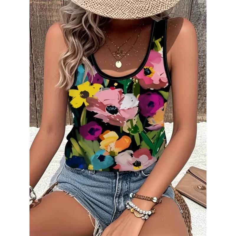 Canotte da Donna con Stampa 3D, Scollo a O, Casual, Semplici, Senza Maniche, Estive, Taglie Forti