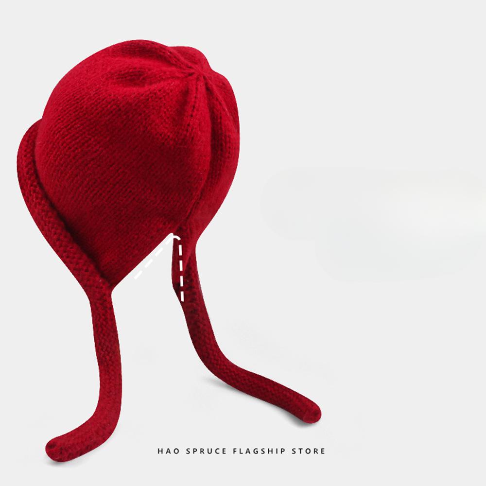 Japanese Retro Curly Wool Knitted Hat for Women In Autumn and Winter Big Head Circumference Showing Face Small and Versatile Warm Ear Protection Hat