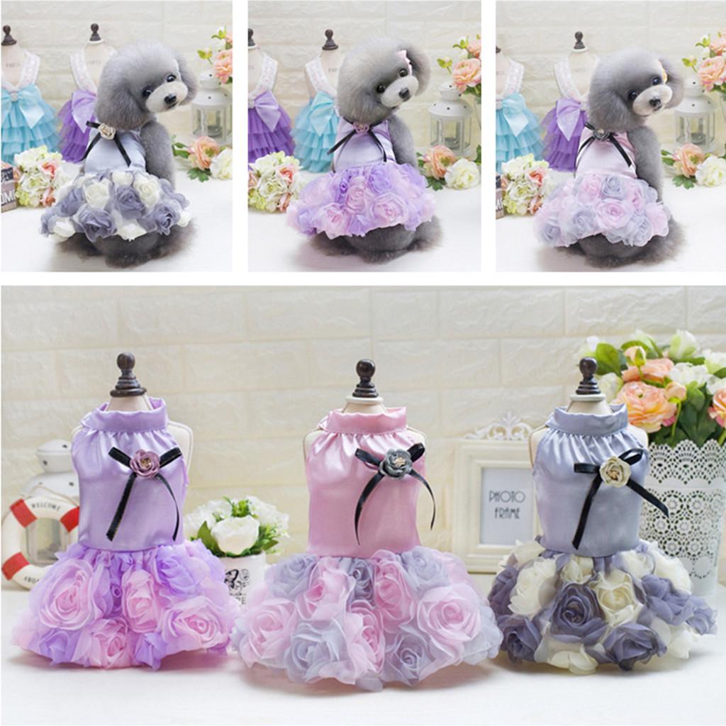 Pet Dog Bottoming Rose Print Dress Clothes Lace Breathable Dress