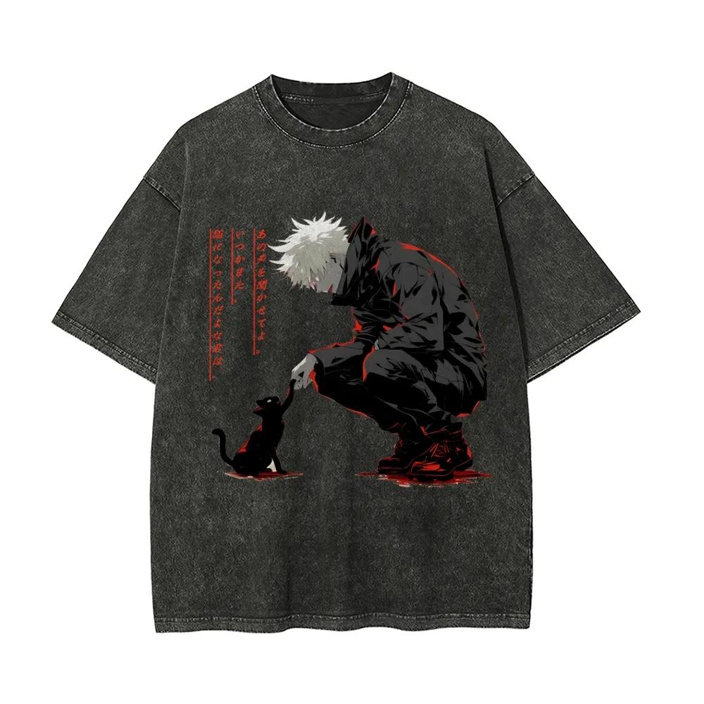 

Satoru Gojo Anime TShirt Jujutsu Kaisen Vintage Washed Cotton Tee Dark Aesthetic Streetwear Retro Graphic Tops for Men Women M