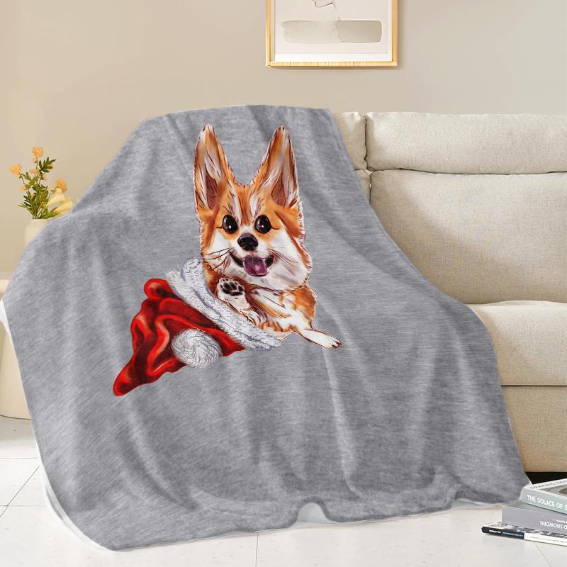 30x40in Print Corgi Blanket For Adults Cute Dog Throw Blankets Couch Bed Children Soft Plush Flannel Blanket Children Gift