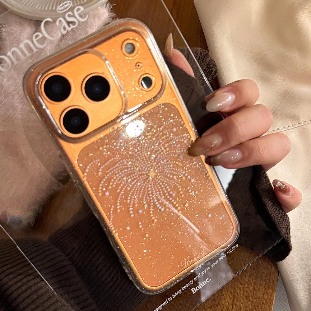 Glitter Bling Firework Pattern Transparent Phone Case for iPhone 17promax 17pro 13 14 15 16 Pro Max Shockproof Claer Cover Funda