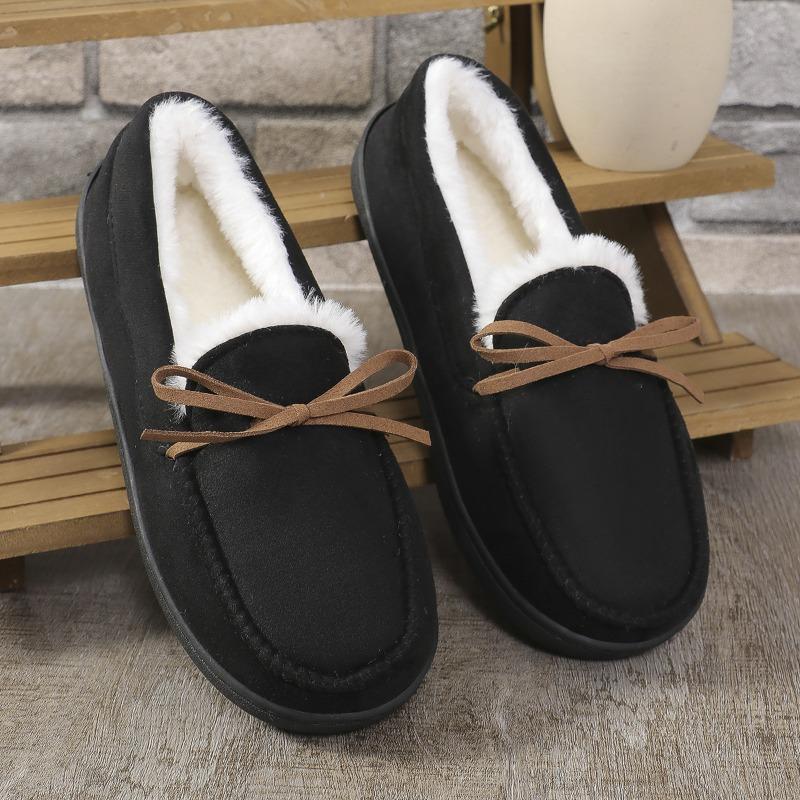 Couple Solid Color Slip On Loafers with Warm Plush Lining Comfortable Non-Slip Rubber Sole Durable House Shoes