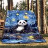 1pc Panda Night Sky Print Outdoor Blanket, Lightweight Polyester,
