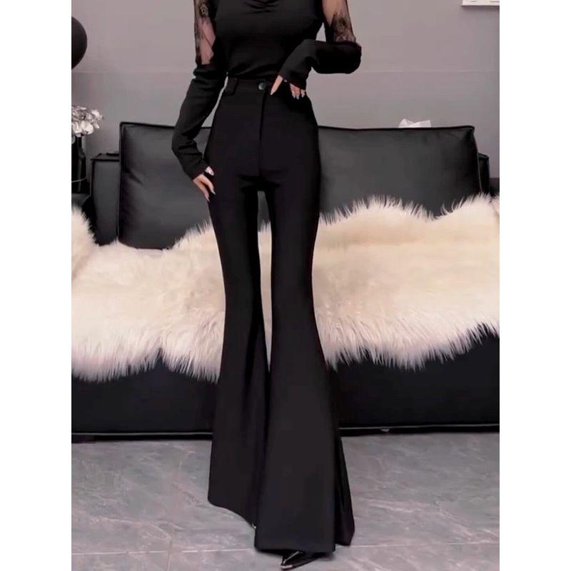 

Black Mermaid-Style Suit Pants for Women, 2026 Summer New Model, High-Waisted, Slimming, Drapey, Floor-Length, Flared Bell-Bottom Pants Black (Extended Length) XL